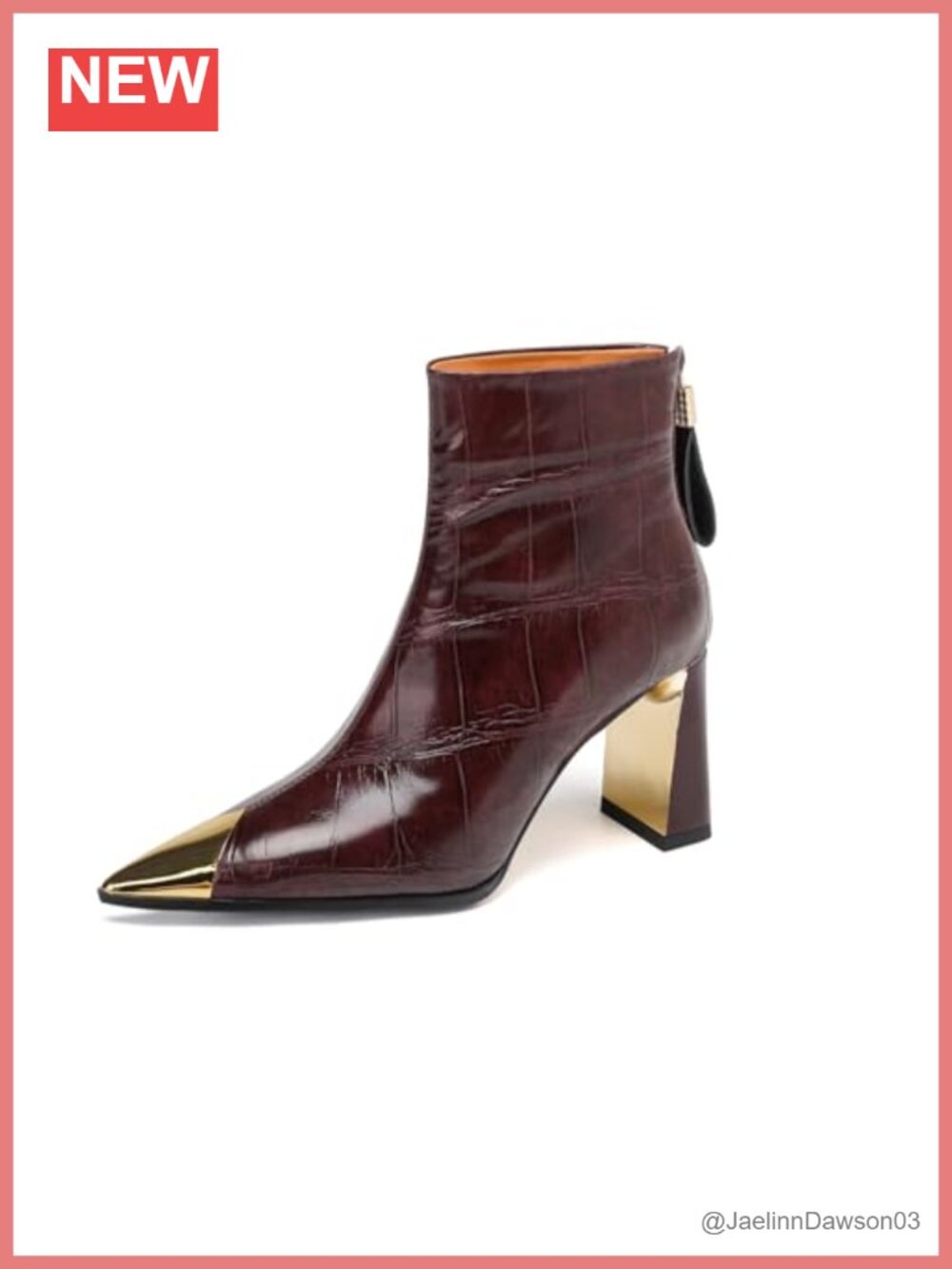 Genuine Leather Handmade Pointed Toe High Heel Ankle Boots Back Zip